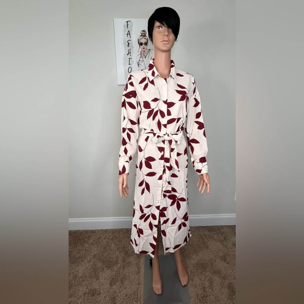 Leaf Print Midi Dress